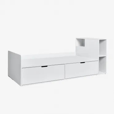 Bed Voor Matras Van 90 Cm Met 2 Lades En Opbergruimte In Mdf Janete Kids Wit & Rechts & 90 X 190 Cm - Sklum
