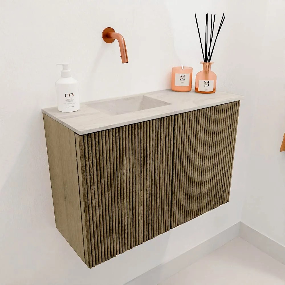 Mondiaz Joya DLux 60cm toiletmeubel dusk met wastafel faye links zonder kraangat ostra