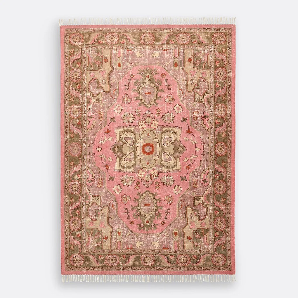 Vintage katoenen vloerkleed, afgewerkt met franjes, FLORIS