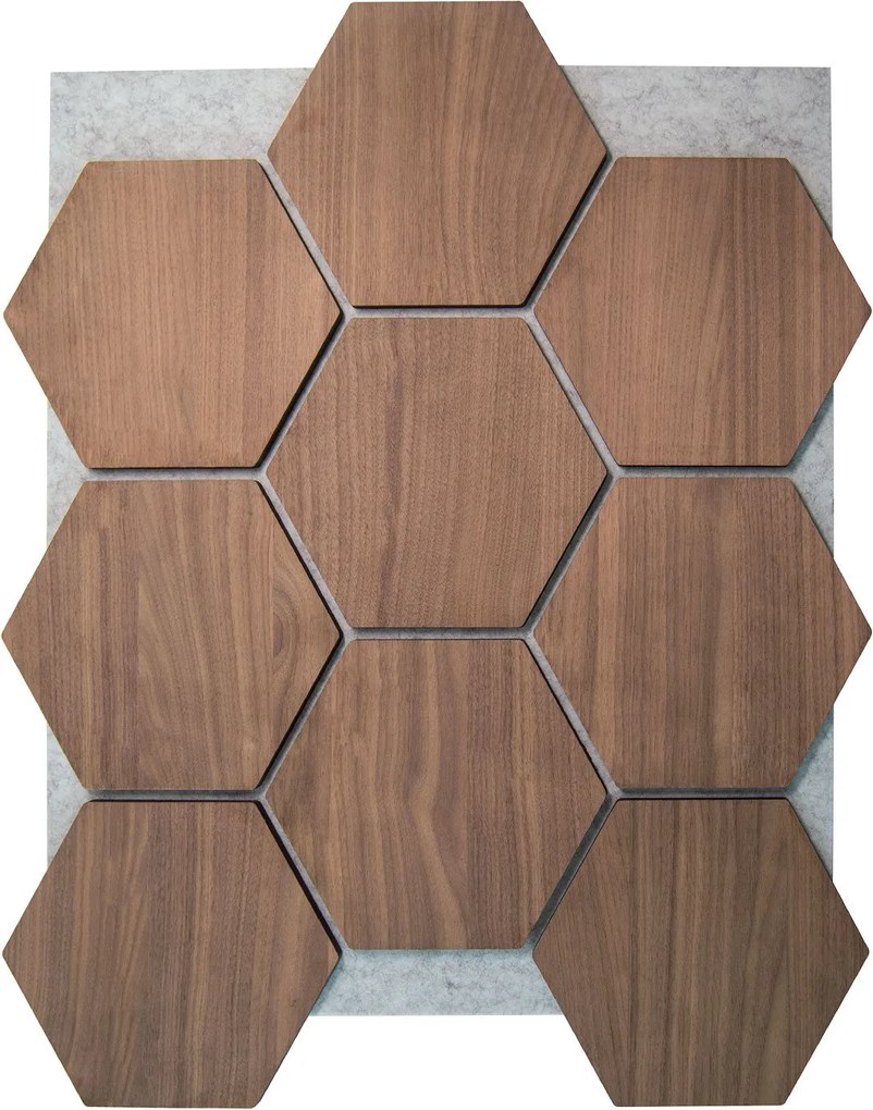 Hexagon Panel Walnoot met Grijs Vilt 81CM | Akoestisch | Wanddecor | Zeshoekig- Grijs vilt