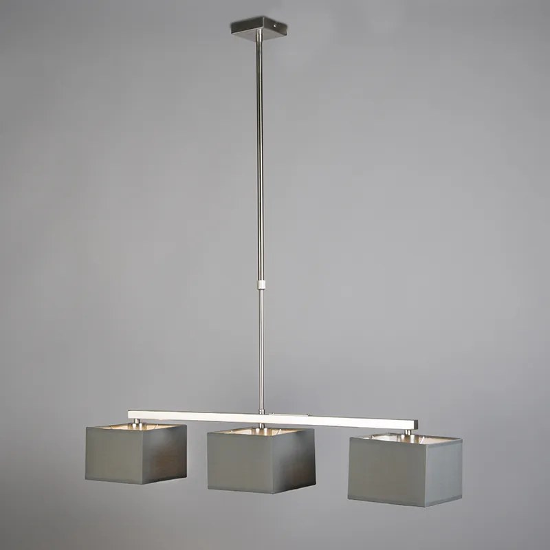 Stoffen Eettafel / Eetkamer Moderne hanglamp grijs met grijze kappen 3-lichts - VT Modern E27 vierkant Binnenverlichting Lamp