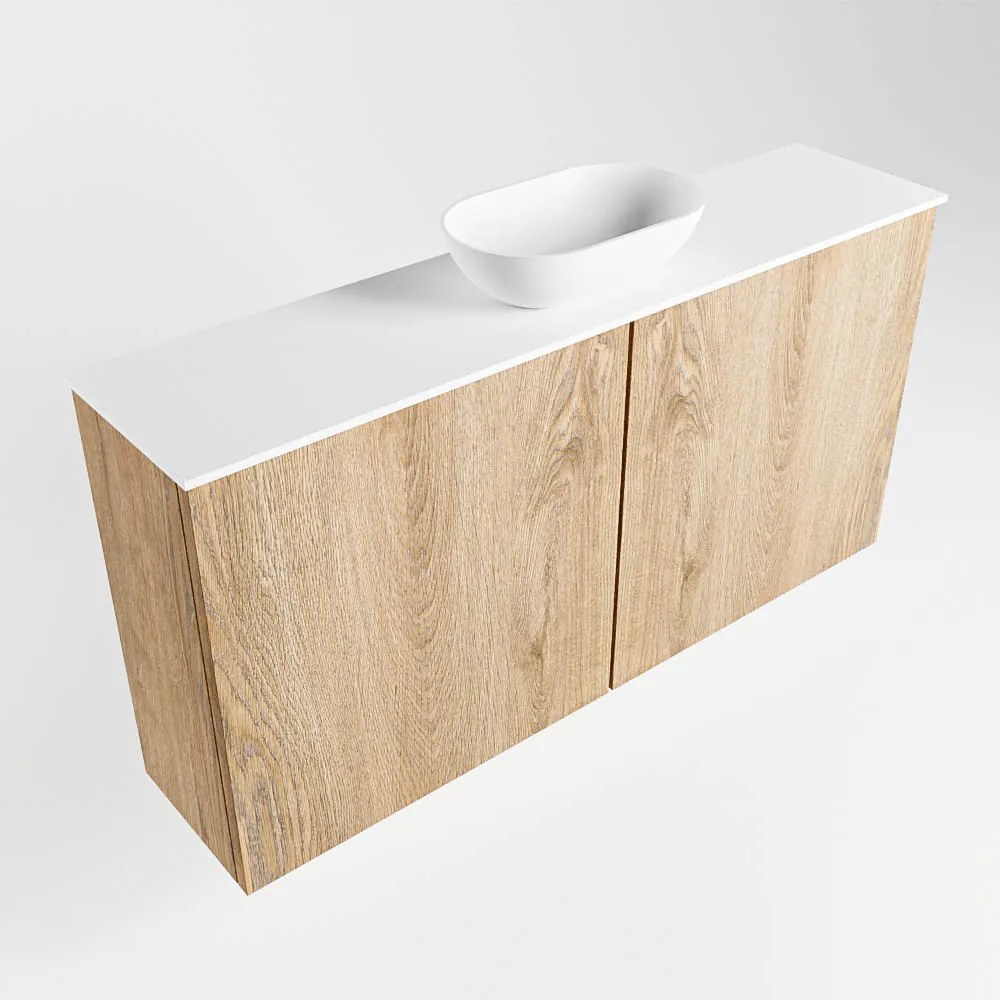 Mondiaz Fowy toiletmeubel 100cm washed oak met witte waskom midden zonder kraangat