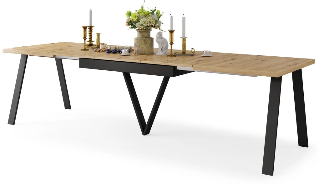 AVERY eik Artisan/onderkant zwart - LOFT/INDUSTRIËLE TAFEL VOOR WOONKAMER / EETKAMER UITKLAPBAAR TOT 290 cm!