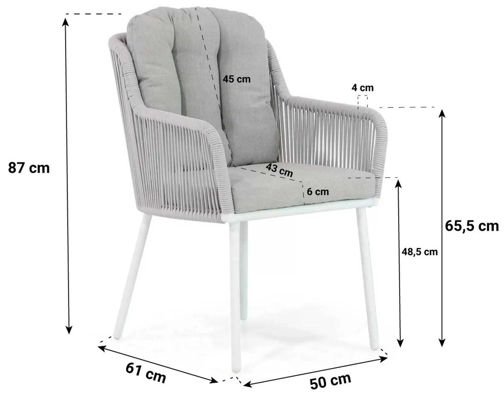 Tuinset 6 personen 220 cm Aluminium/rope Wit Santika Furniture Santika