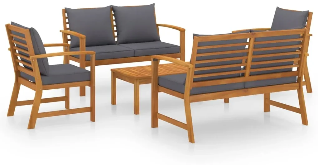 vidaXL 5-delige Loungeset met kussens massief acaciahout
