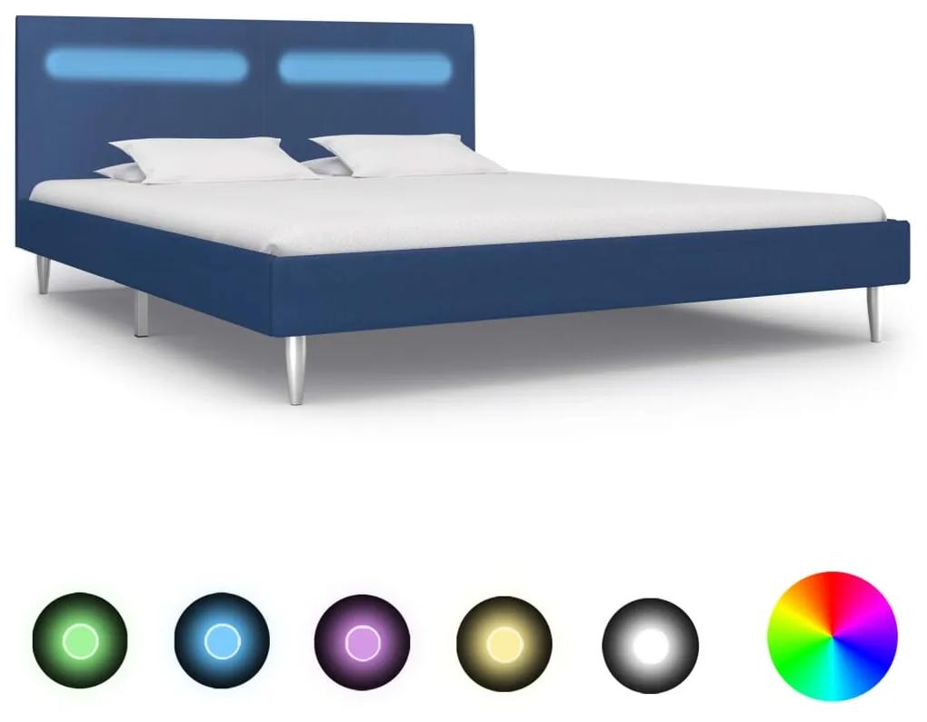 vidaXL Bedframe met LED stof blauw 160x200 cm