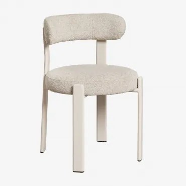 Set Van 4 Gestoffeerde Eetkamerstoelen Van Ijzer Jolie Gardenia Wit & Crèmebeige Boucléstof - Sklum