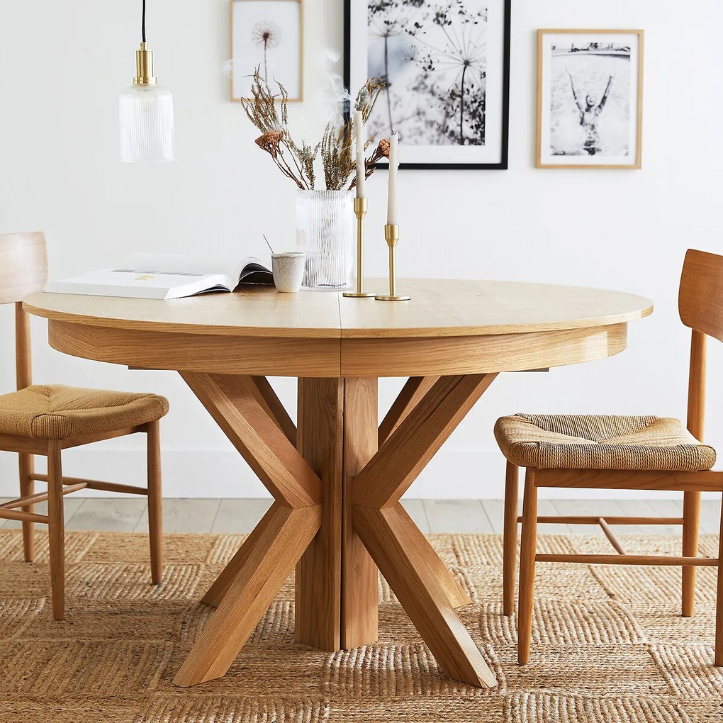Uitschuifbare ronde eettafel, eiken en fineer, 6 tot 12 couverts, GOSLING