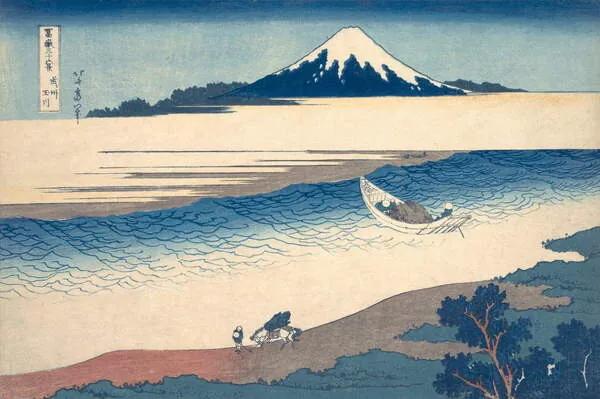 Kunstreproductie Ukiyo-e Print of the Tama River, Hokusai, Katsushika