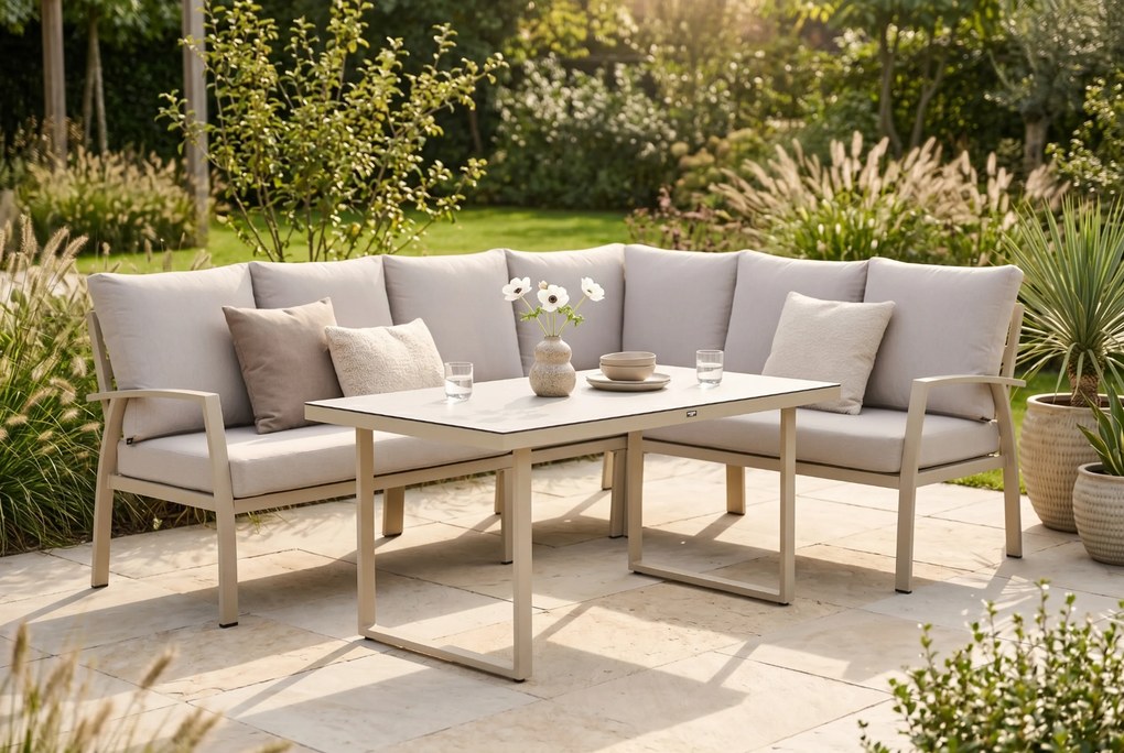 Dining Loungeset 5 personen Aluminium Zand/Beige Domani Furniture Ocean