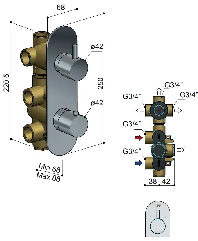 Hotbath Buddy/Laddy Inbouw Douche Thermostaat Verticaal Geborstekd Nikkel B052