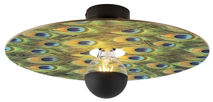 Plafondlamp zwart platte kap pauw dessin 45 cm - Combi