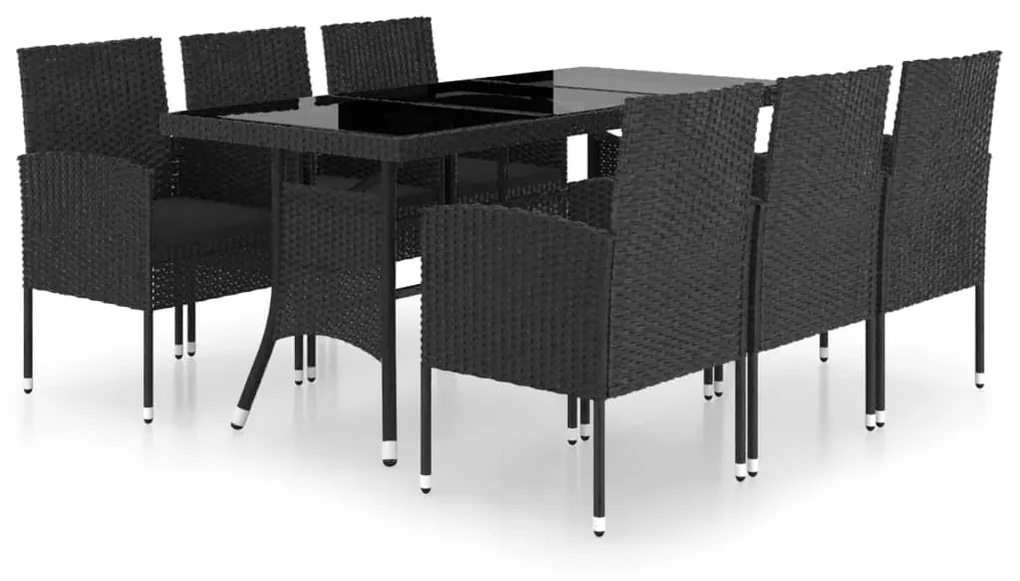vidaXL 7-delige Tuinset poly rattan zwart