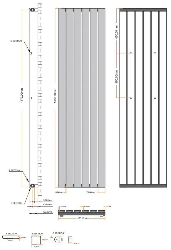 Eastbrook Deddington radiator 45x180cm 1231W antraciet