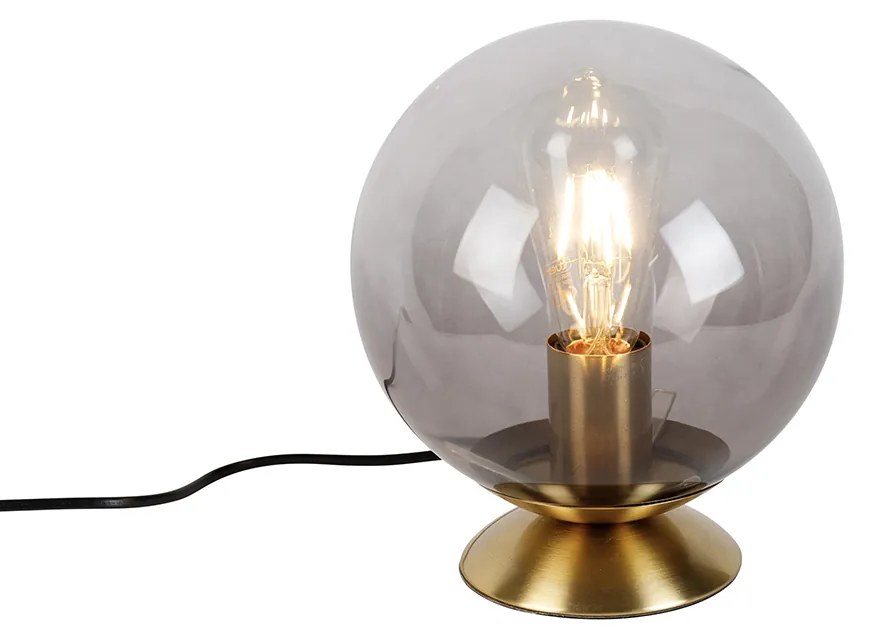 Art Deco tafellamp messing met smoke glas - Pallon Art Deco E27 bol / globe / rond Binnenverlichting Lamp
