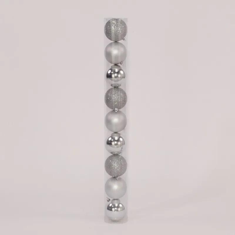9 Onbreekbare kerstballen in koker diameter 8 cm zilver classic