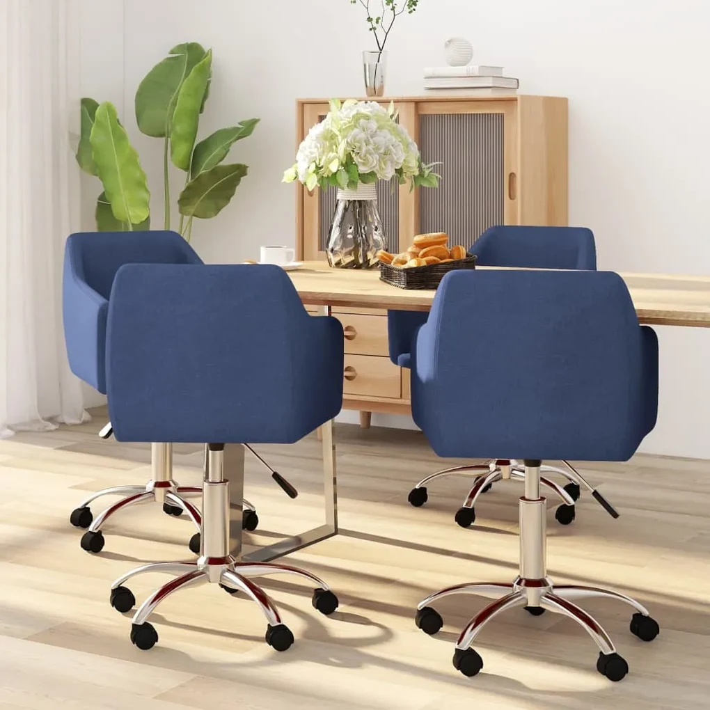 vidaXL Eetkamerstoelen draaibaar 4 st stof blauw