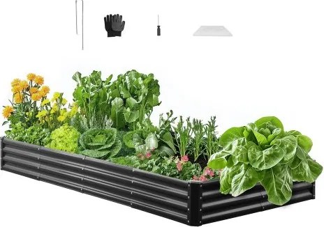 VEVOR Verhoogd Tuinbed, Metaal, 2400x1200x290 mm, Plantbed, Groentebed, Plantenbak met Open Bodem & Afgeronde Randen, Bloembed, Kruidenbed, Ideaal voor Groenten, Bloemen, Kruiden & Vetplanten