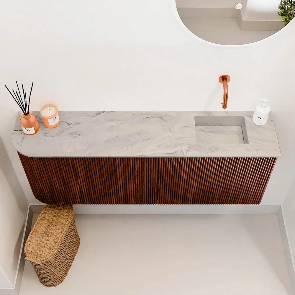 Mondiaz Joya DLux 110cm toiletmeubel ronding links ruby met wastafel faye rechts zonder kraangat glace