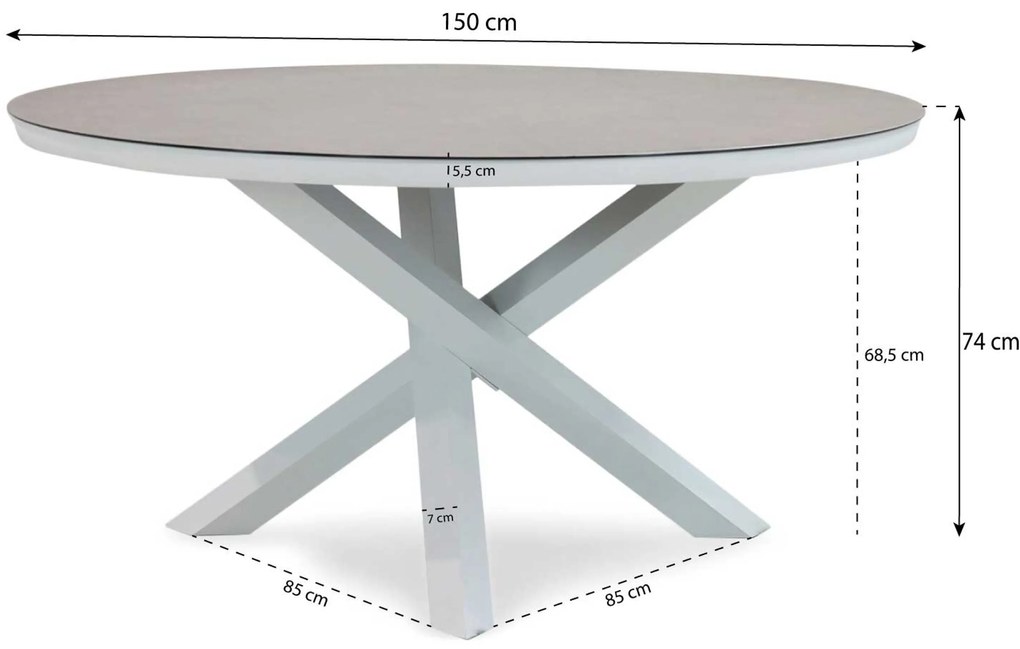 Tuinset Ronde Tuintafel 6 personen 150 cm Aluminium/rope Wit Santika Furniture Santika