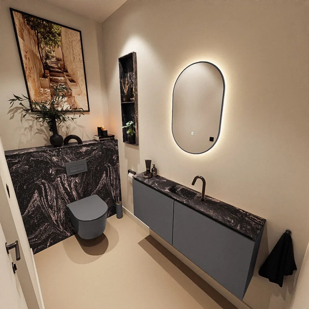 Mondiaz Ture DLux toiletmeubel 120cm dark grey met wastafel lava midden met kraangat