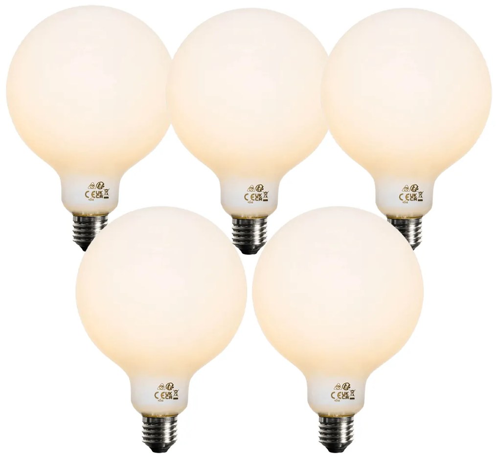 Set van 5 E27 dimbare LED lamp opaal G125 5W 450 lm 2200K