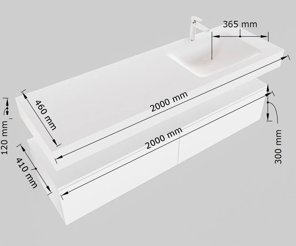 Mondiaz Alan DLux badmeubel 200cm linen 2 lades met wastafel glace rechts zonder kraangat