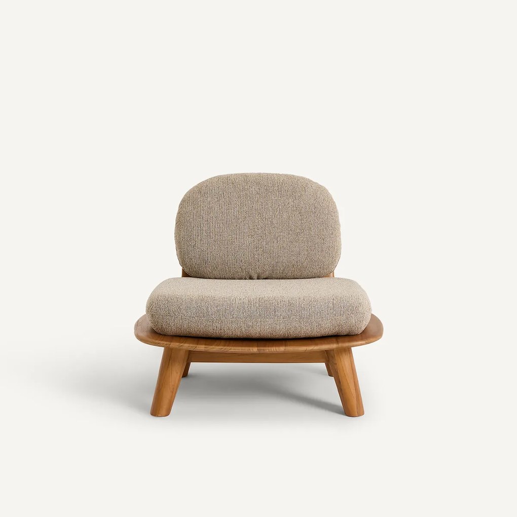 Fauteuil van massief teakhout met kussens van gemêleerde stof, Mazai