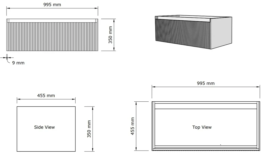 Gliss Design Timotheus badmeubel met ribbelfront 100cm pure met glans witte wastafel 1 kraangat Lako