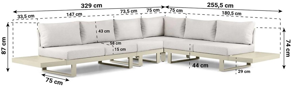Hoek loungeset 6 personen Aluminium Taupe Lifestyle Garden Furniture Lorenzo