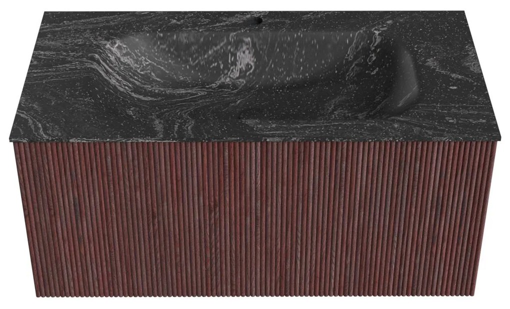 Mondiaz Kurve-dlux 90cm badmeubel ruby met 1 lade en wastafel big small midden 1 kraangat lava