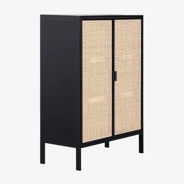Dressoir 80x35 Cm Van Rotan En Hout Reyna Zwart - Sklum