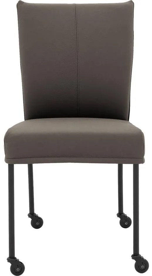 Goossens Eetkamerstoel Funk Zwarte Poten grijs leer leuning en Zwart skater wiel met zwarte kapmet wielen, modern design