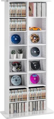 VEVOR Media-opbergkast, 8-laags dvd-rek voor maximaal 464 cd's, verstelbare cd-planken met 16 compartimenten, beschermt en organiseert muziek-, film-, videogame- of memorabiliacollecties, wit