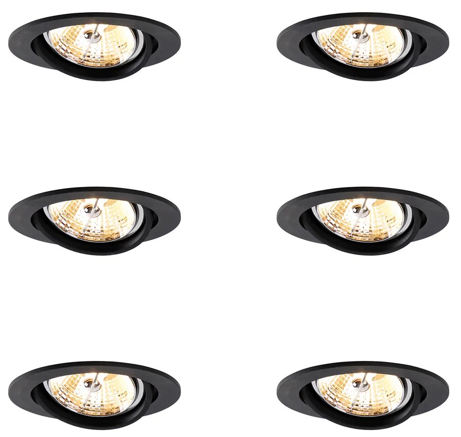 Set van 6 Moderne inbouwspot zwart kantelbaar AR70 - Cisco