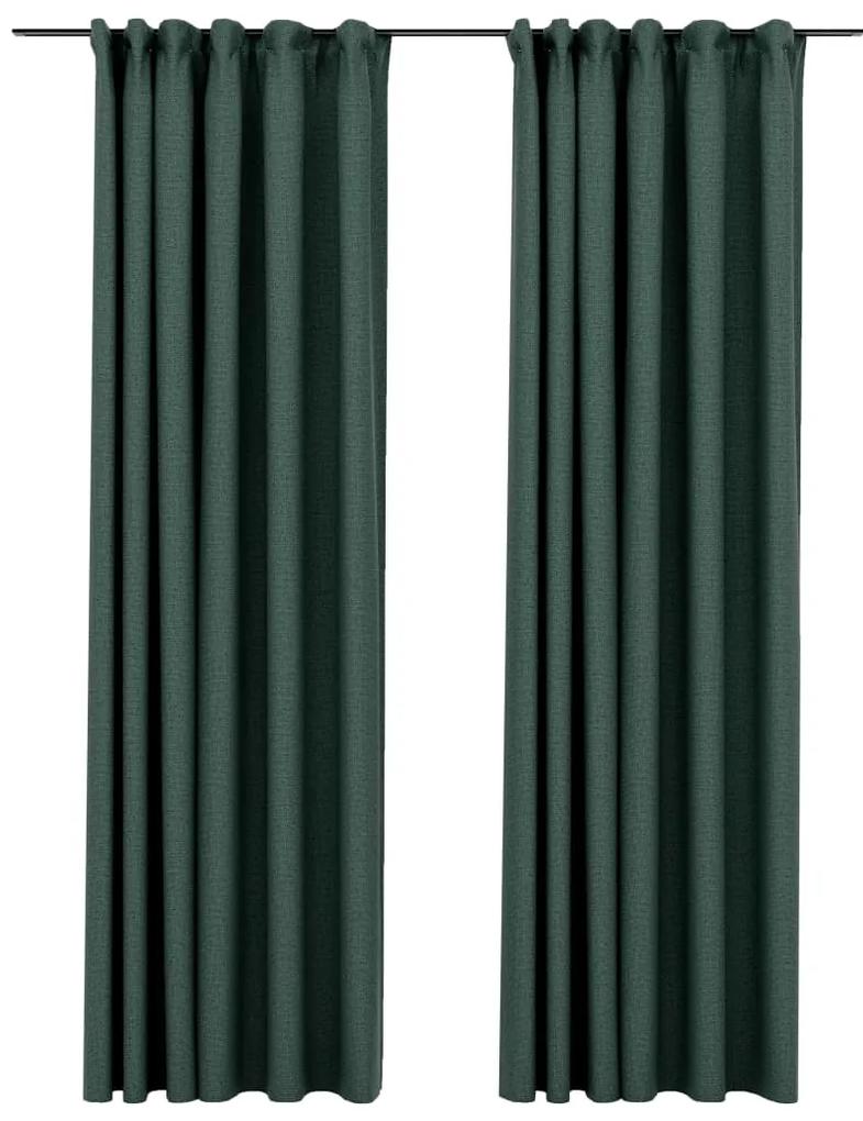 vidaXL Gordijnen linnen-look verduisterend haken 2 st 140x225 cm groen