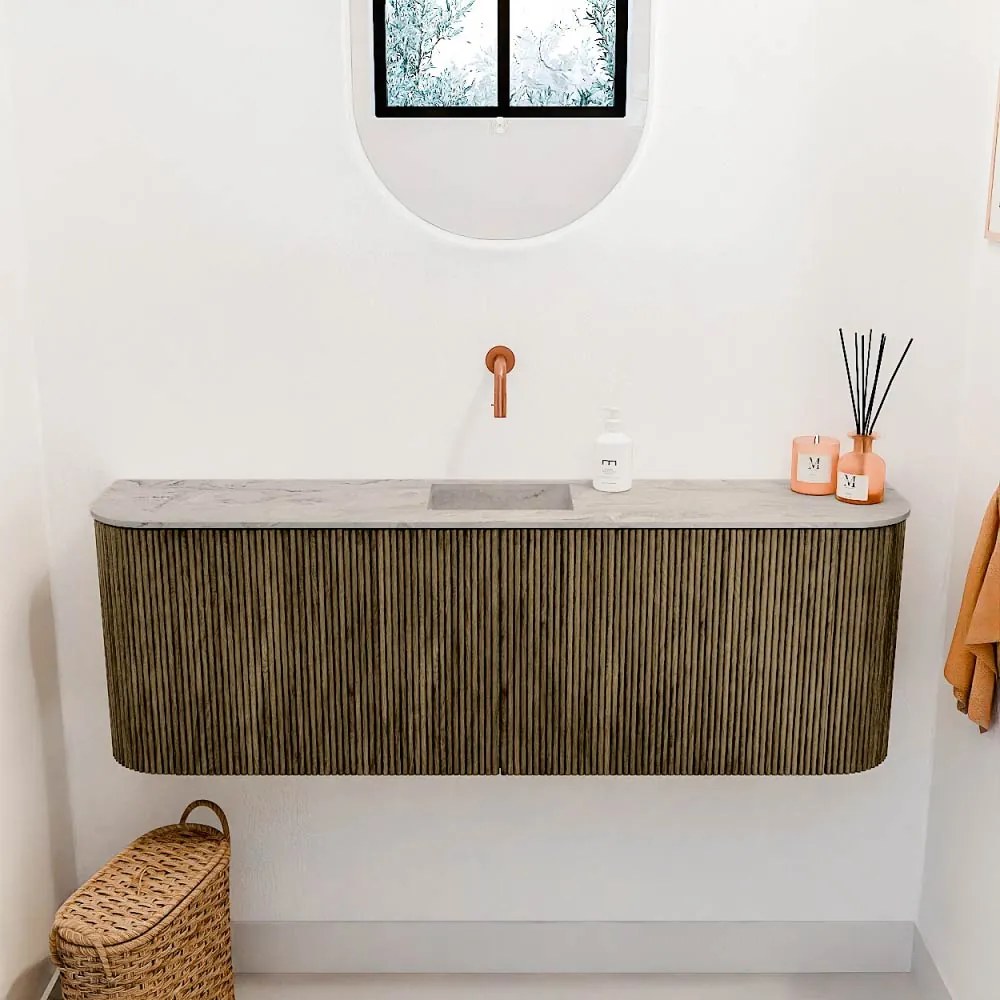 Mondiaz Joya DLux 125cm toiletmeubel ronding links/rechts dusk met wastafel faye midden zonder kraangat glace