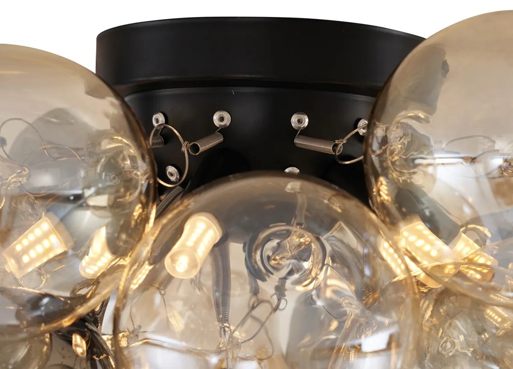 Design plafondlamp zwart met amber en smoke glas 6-lichts - Uvas