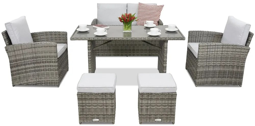 Monaco Apetito tuinmeubelen 4 + 2 Garden Point poefs grijs