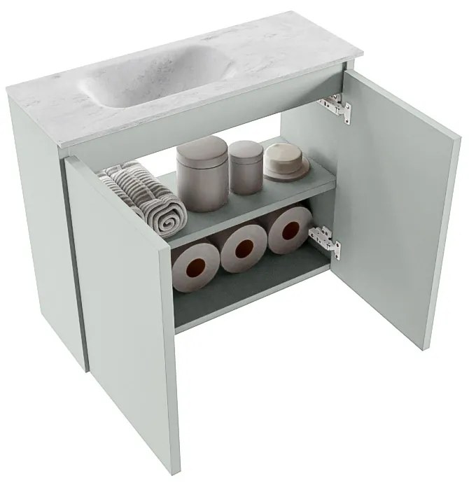 Mondiaz Ture DLux toiletmeubel 60cm greey met wastafel opalo links zonder kraangat