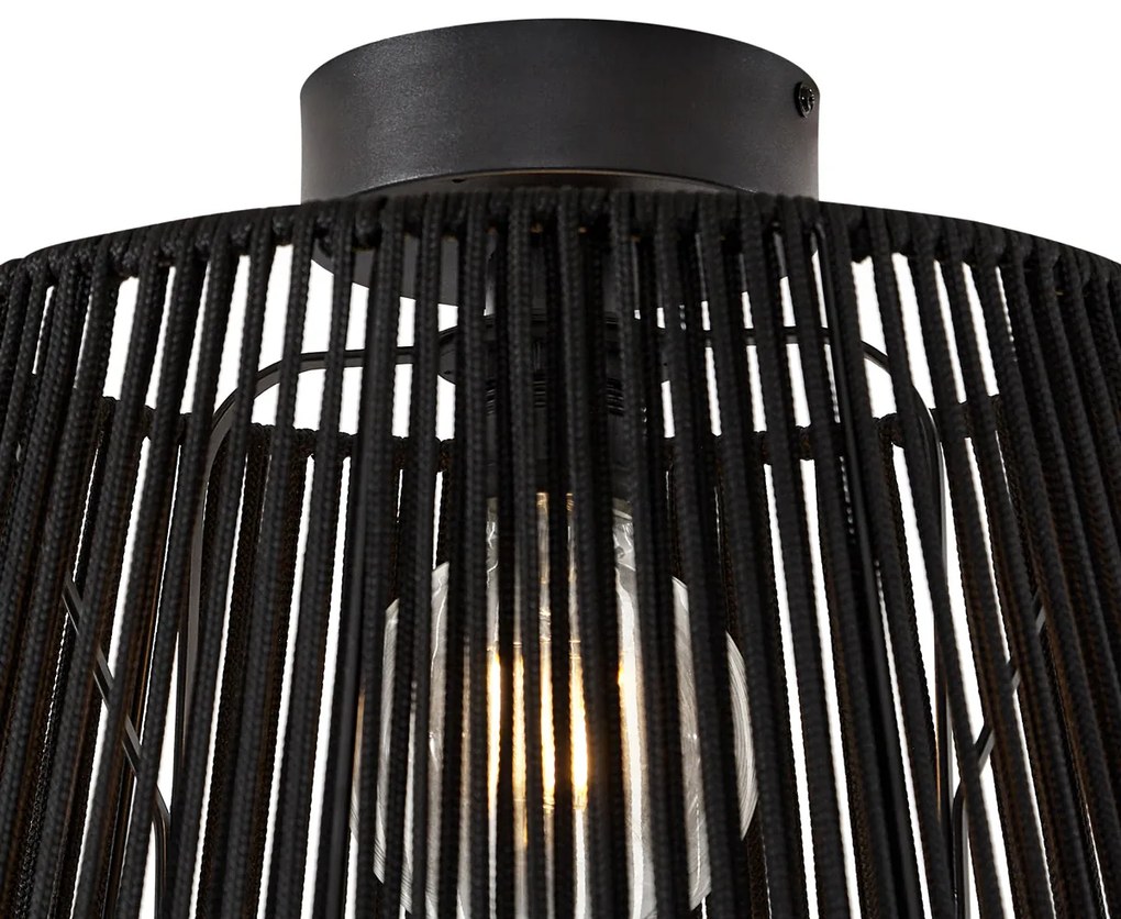 Buiten plafondlamp met zwart touw IP54 - JaylaJapandi E27 IP54 Buitenverlichting rond