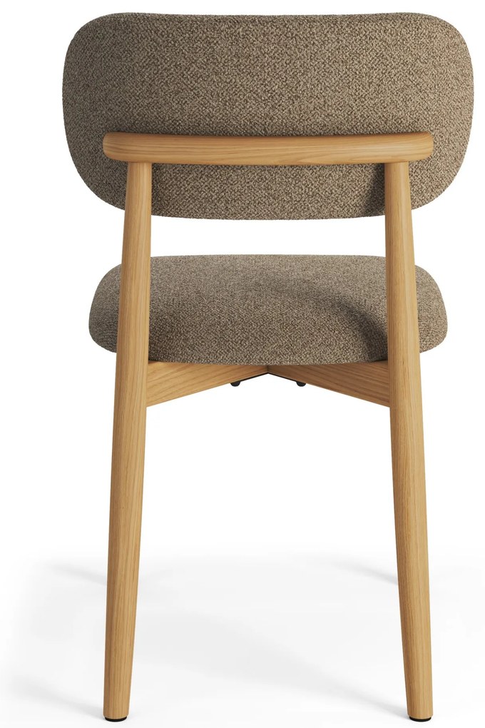 ALMO Bruin Taupe (stof Monza 40)/gelakt eiken frame – HOUTEN BOUCLÉSTOEL VOOR WOONKAMER, EETKAMER, KEUKEN RETRO