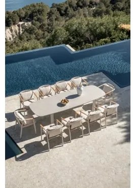 Rechthoekige Uitschuifbare Tafelset 220-280x100 Cm In Zinti-keramiek En 10 Tuinstoelen In Aluminium En Yervin Bouclé-stof Beige – Crème - Sklum