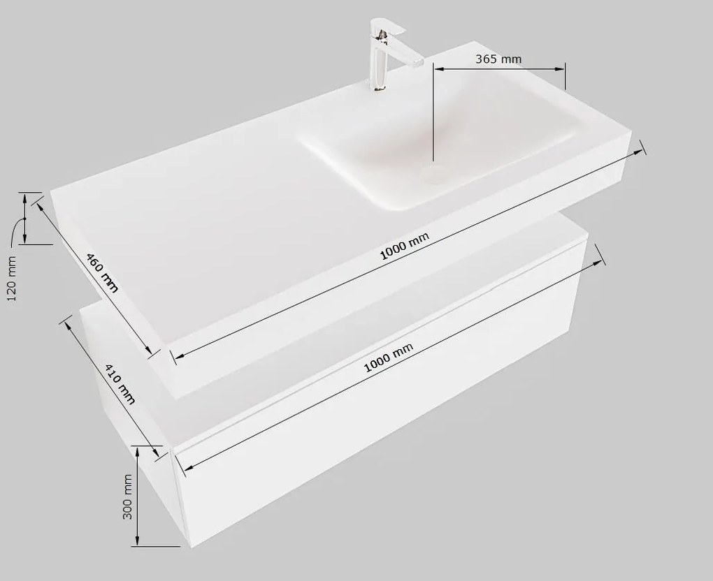 Mondiaz Alan DLux badmeubel 100cm talc 1 lade met wastafel ostra rechts zonder kraangat