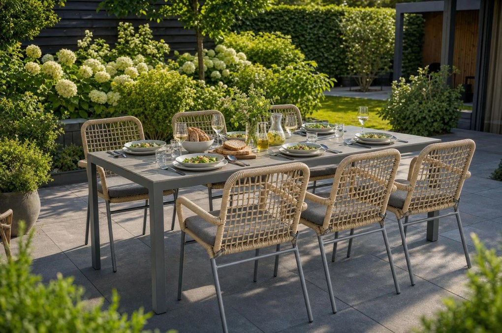 Tuinset 6 personen 200 cm Aluminium/Rope Taupe De Laan Projects