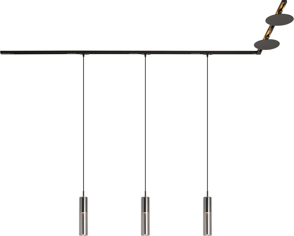 Modern railsysteem zwart met 3 hanglampen en 2 plafondlampen 1-fase - Iconic Lloyd Pulley