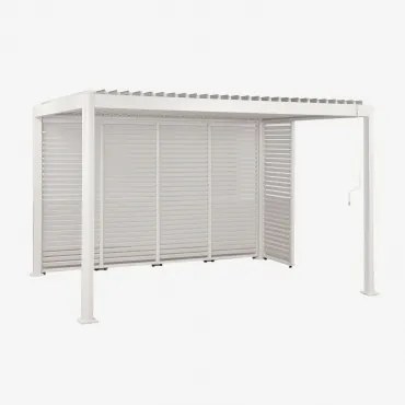 Bioclimatische Aluminiumpergola Met Lamellen En Druvia-panelen Gardenia Wit & Pergola Van 3x4 M Met 4 Panelen Van 92,5 Cm En 1 Paneel Van 90,5 Cm -