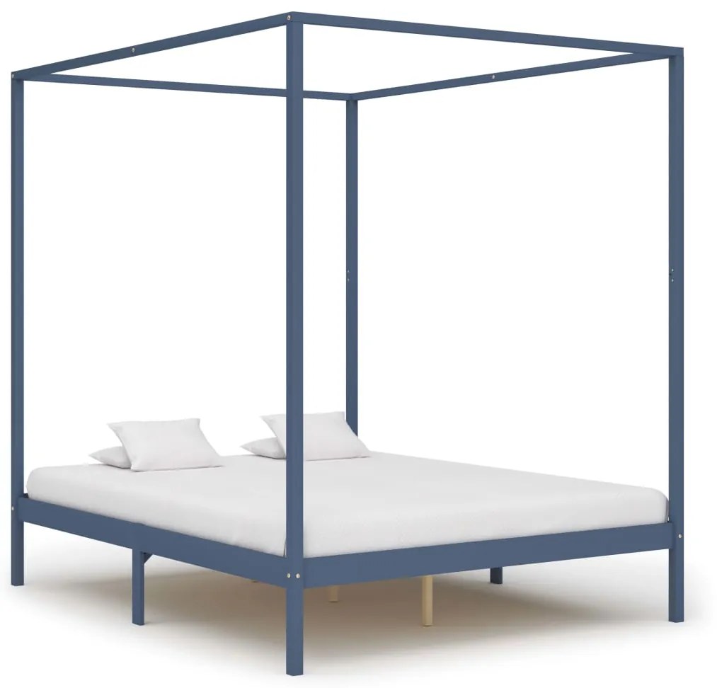 vidaXL Hemelbedframe met 2 lades massief grenenhout grijs 160x200 cm