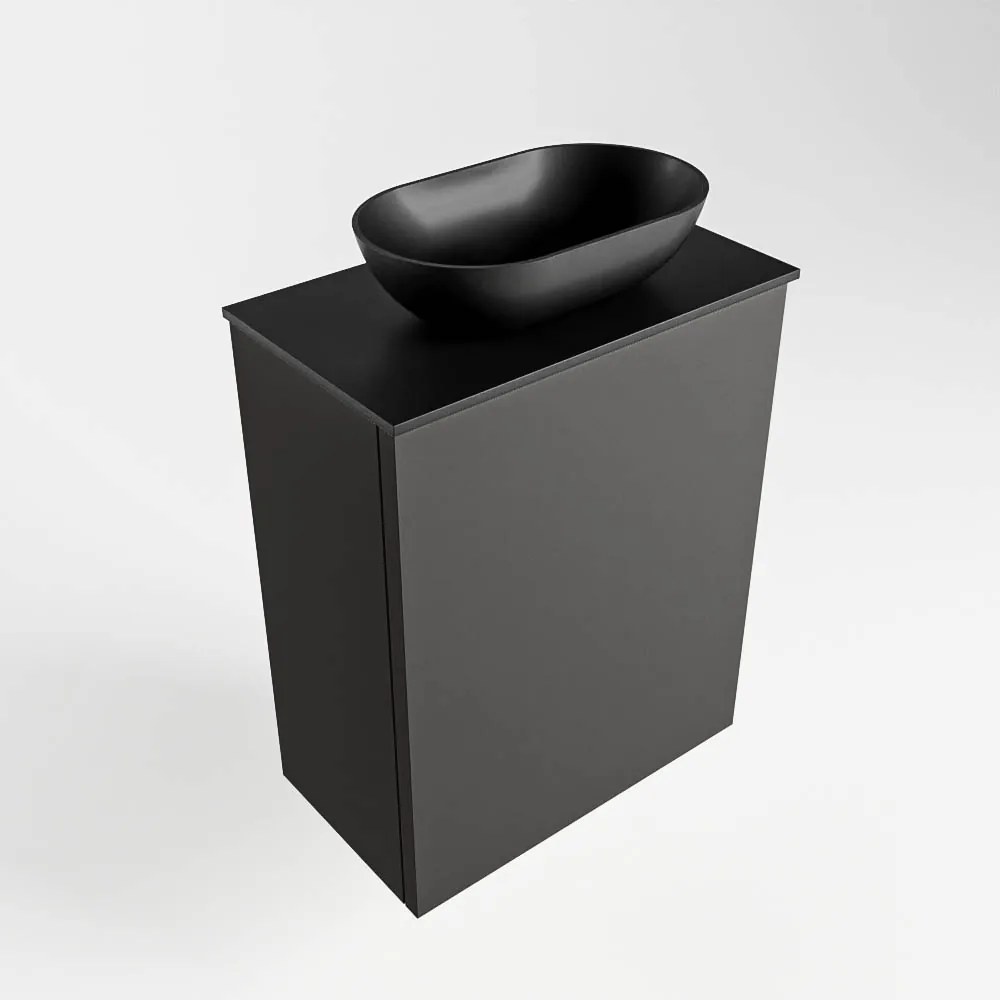 Mondiaz Fowy toiletmeubel 40cm dark grey met zwarte waskom midden zonder kraangat