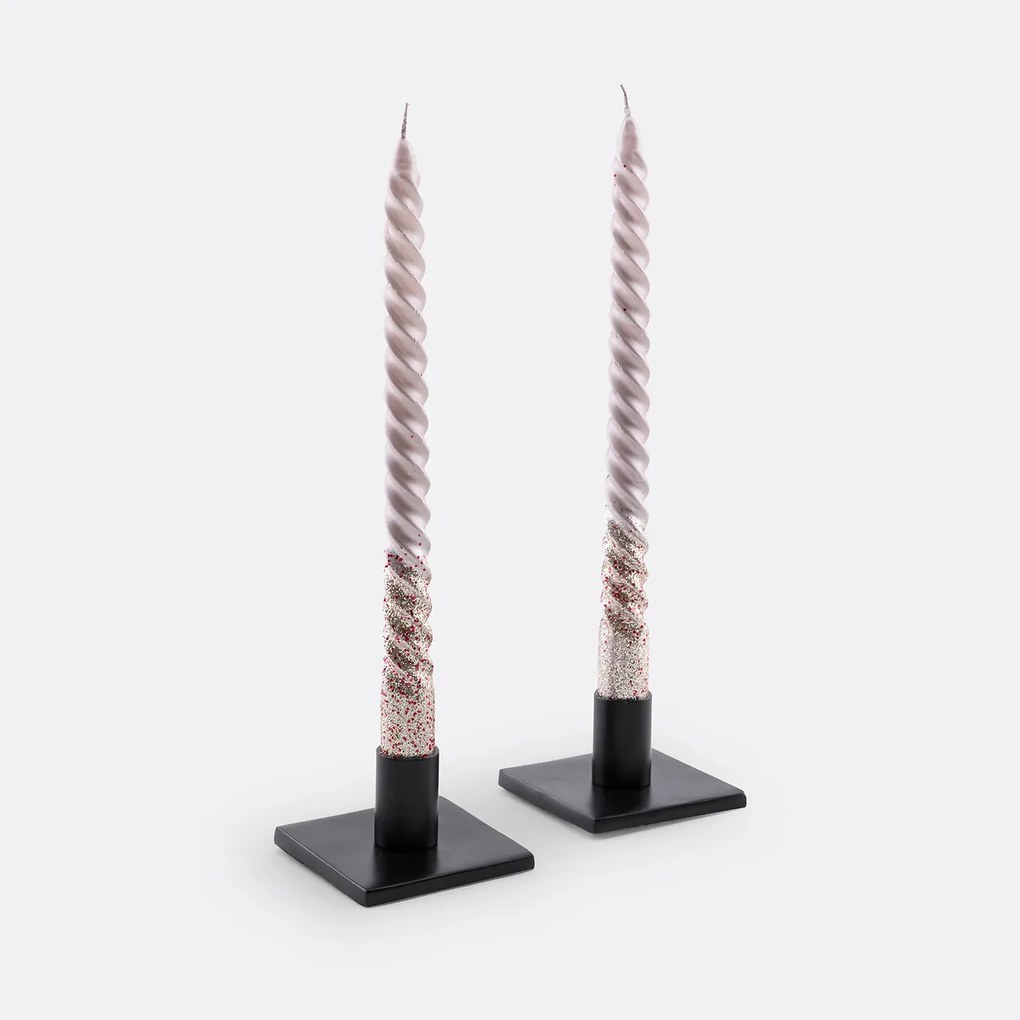 Set van 2 gedraaide kaarsen met glitters, Caspar